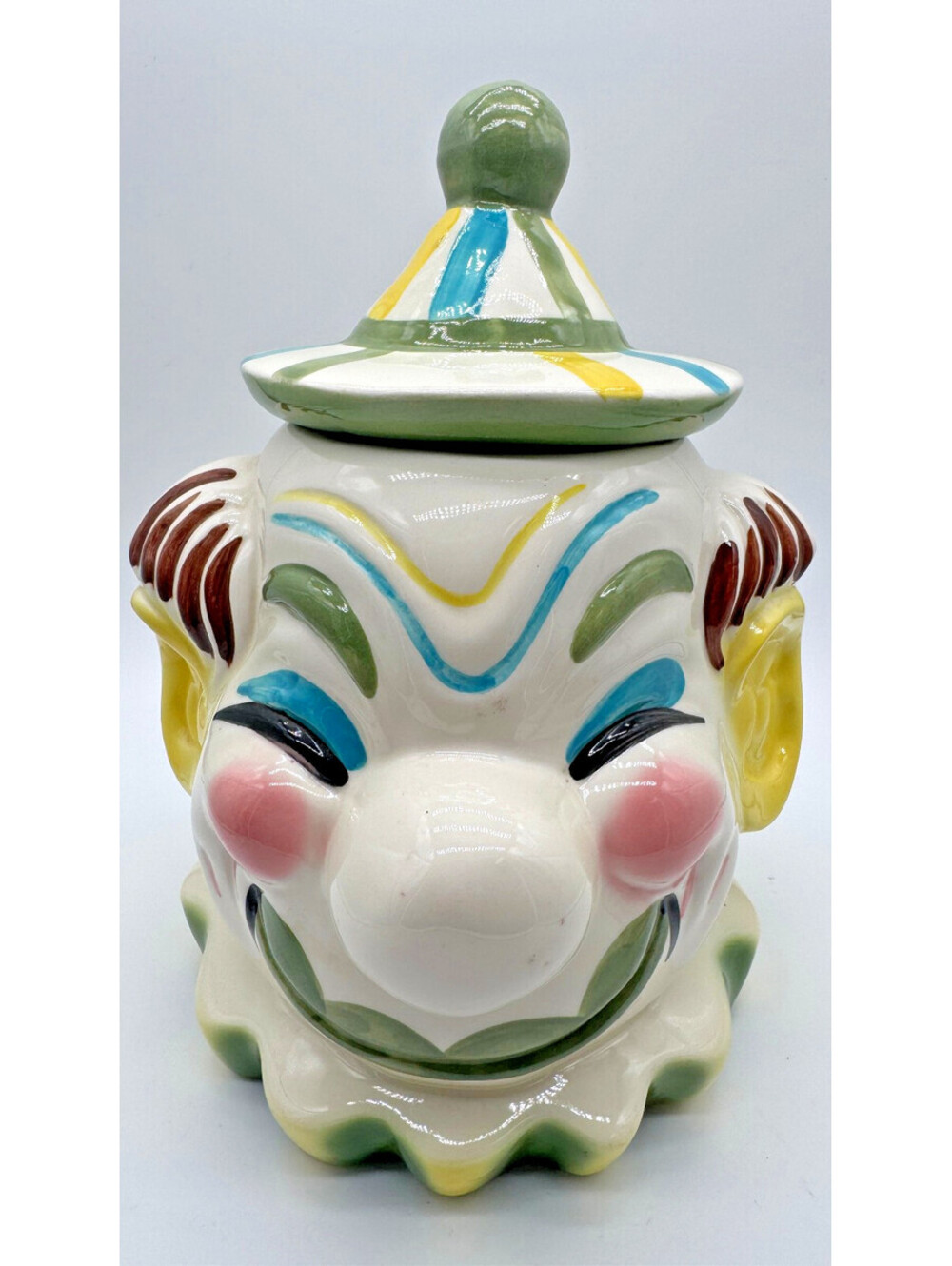 Vintage 1950s Sierra Vista California Pottery Clown Head Cookie Jar